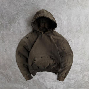 เสื้อฮู้ดดี้ผ้าฝ้าย 100% คุณภาพสูง ปักลายแบบดิสเทรส แต่งสีพ่น ปะติดเพชร ดีไซน์ขอบดิบ ซักแบบแซนด์วอช - Product Image 3