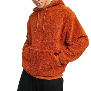 Felpa con cappuccio in lana arancione per la stagione invernale felpa con cappuccio in tessuto di lana Pullover da uomo di alta qualità all'ingrosso