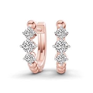 Petite Round Lab Grown Diamond <b>Huggie</b> Earrings 0.50 Ct Tw F-G Color VS Clarity 6 Diamonds 14K <b>Solid</b> <b>Gold</b> Small Click Design - Product Image 2