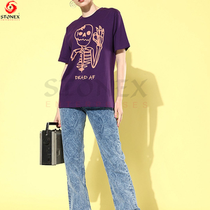 Ropa de lujo de alta calidad personalizada de algodón orgánico Puff estampado de talla grande camisetas de mujer Crop Top cuello redondo fabricantes - Product Image 2