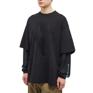 Nouveaux blancs personnalisés T-shirt à manches longues double couche pour hommes de couleur noire de transfert de chaleur en polyester de grande taille - Product Image 1