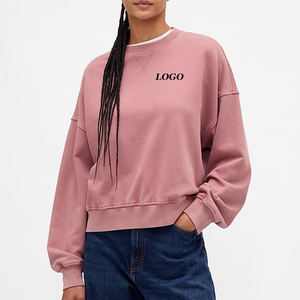 เสื้อสเวตเชิ้ตผู้หญิงสไตล์มินิมอล สีพื้น พร้อมโลโก้สั่งทำและไหล่ตก / ราคาขายส่งสำหรับผู้ซื้อจำนวนมาก เสื้อผ้าสตรีทแวร์ที่ทนทาน - Product Image 1