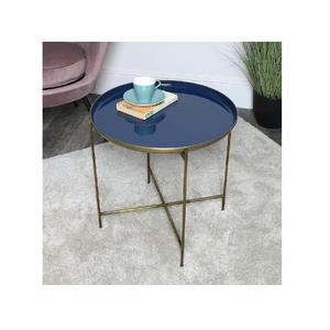 Table en métal de haute qualité sur le dessus, émail fini avec quatre pieds croisés, Base à pieds, finition dorée - Product Image 1