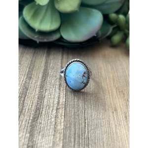 Navajo Handmade Sterling Silver <b>Ring</b> with Genuine Golden Hills <b>Turquoise</b> Size 5.25 Boho Statement Jewelry - Product Image 1
