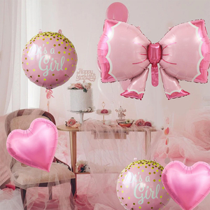 Palloncini in Foil a Forma di Cuore con Fiocco Rosa 'It's a Girl', Decorazioni per Celebrazioni di Nascita e Rivelazione del Sesso del Bambino - Product Image 6