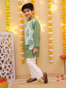 Ensemble ethnique Sherwani pour garçons pyjama Kurta cambric en coton pour fêtes de mariage robe Eid pour enfants vêtements islamiques musulmans - Product Image 2