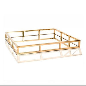 Plateau en métal multifonctionnel Finition dorée Usage domestique Miroir de parfum d'hôtel Plateau en verre décoratif pour dessert - Product Image 1