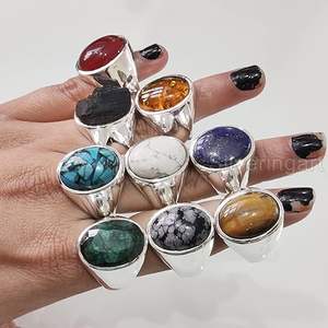 Bague pour homme en gros, améthyste naturelle, pierre de lune, labradorite, turquoise, pierre précieuse, bijoux arabes, bague en argent sterling 925 - Product Image 2