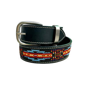 Ceinture classique occidentale unisexe en cuir de vache argentin 40 mm, broderie perlée, boucle en laiton noir lisse, importée, personnalisable - Product Image 2