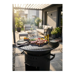 Professional Outdoor <b>BBQ</b> Grill 81.5 cm Wide Charcoal Grill Barbecue Unit with Industrial Design Perimeter Shelving - Product Image 1