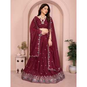 Lehenga Collection Thar Lehenga (Cosido) Lehenga Nuevo lehengha choli rojo oscuro con dupatta - Product Image 1