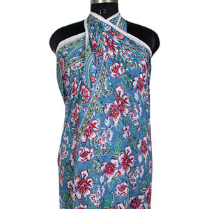 Elegant Floral Cotton Scarf <b>Shawl</b> Sanganeri Block Printed Sarong Handmade Woman's Large Beach Cover Ups Pareo Traditional <b>Shawls</b> - Product Image 4