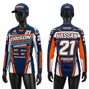 Camiseta de motocross para mujer, 150 GSM, malla de poliéster transpirable, rosa, azul marino, paneles blancos, sublimación, logotipo personalizado, secado rápido. - Product Image 4