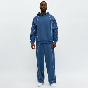 Ensemble survêtement en molleton de coton d'hiver de haute qualité personnalisé pour hommes, sweat-shirt à capuche oversize, pantalon de survêtement ample - Product Image 1