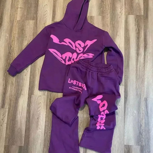 Conjunto de chándal acampanado con logotipo personalizado para hombre, conjunto de pantalones de chándal acampanados y Sudadera con capucha, chándales Unisex, sudaderas con capucha y estampado abullonado, conjunto de pantalones de chándal acampanados - Product Image 2