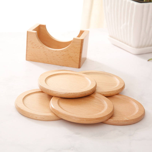 Sous-verres en bois avec support de rangement, sous-verres en bois de hêtre isolés thermiquement et antidérapants, ensemble de sous-verres à café avec boîte en bois - Product Image 3