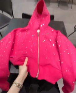 เสื้อสวมหัวขนแคชเมียร์สวารอฟสกี้ผ้าฝ้ายแบบมีซิปมีฮู้ดน้ำตาผ้าฝ้ายพลอยเทียมพวงหรีดแฟชั่นจากอุตสาหกรรมโดยตรง - Product Image 4