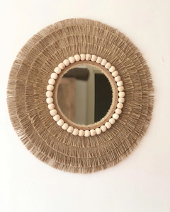 <b>Beads</b> with Jute <b>Mirror</b>, Jute Wall Hanging <b>Mirror</b>, Bedroom Decor Gift, Boho <b>Mirror</b>, Living Room Decor Christmas Gift Housewarming - Product Image 1