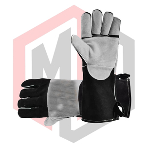 Gants de soudage résistants à la chaleur en cuir de vachette noir gris paume ergonomique ajustement antistatique épaisseur 7 oz longueur 16 pouces - Product Image 3