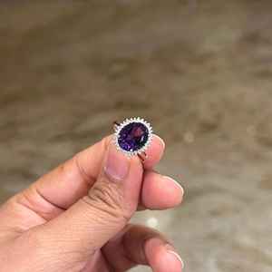 แหวนพลอยอเมทิสต์ธรรมชาติเพทายสีขาวขนนกพลอย925เงินสเตอร์ลิง14K ชุบทองเครื่องประดับสุดหรู - Product Image 6