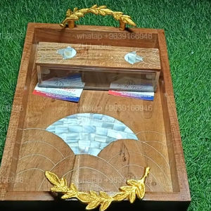 Pot en acrylique de luxe spécial Ramadan avec couvercles en nacre et plateau en bois incrusté de designer pour fruits, dattes, célébrations, bonbons - Product Image 5