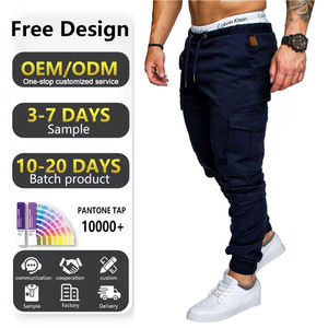 Pantalon cargo de jogging décontracté taille moyenne avec poches pour hommes, avec bouton et braguette, teint uni, anti-boulochage, été, OEM - Product Image 2