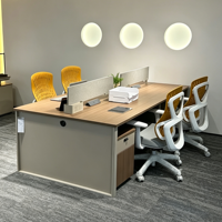 Bureau de travail moderne en bois, poste de travail modulaire pour 4 personnes, mobilier de bureau face à face, table de poste de travail avec tiroir