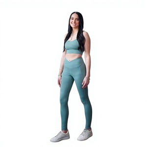 Custom Women's Sport Bra & Leggings Yoga Set with <b>Belt</b> <b>Elastic</b> Waist Solid Color Breathable Fabric for Gym Fitness Workout OEM - Product Image 1