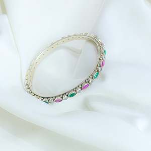 Swadeshi Pitara Women's 925 Sterling Silver Bezel <b>Set</b> Crystal & Rhinestone Fine <b>Bangles</b> Asama Everyday Wear Single Piece - Product Image 4