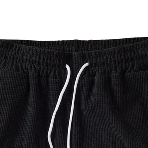 Pantalones Cortos Deportivos para Hombre, Diseño Color Block, Tejido Waffle, Casuales de Verano, con Cordón Ajustable, Bolsillos Laterales, 100% Poliéster, Tela Suave Texturizada - Product Image 4