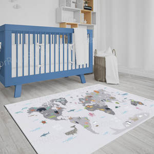 World Map With Animals Rugs <b>Printed</b> Rug - Unique Area Rug for Front Door, <b>Nursery</b>, Office,Nonwoven Thin Rug - Product Image 2