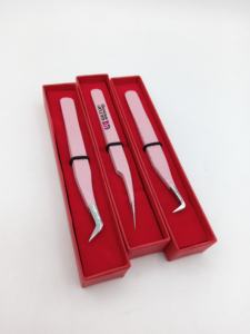 Pince à épiler professionnelle GETUP BROSONS IMPEX GBI-EET-2316, rose clair, revêtement poudré, 45 degrés, pour volume de cils, pointe argentée, droite - Product Image 2