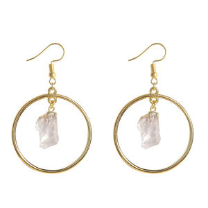 Pendientes de aro de moda con piedras preciosas de cuarzo transparente crudo de Plata de Ley 925, joyería para venta al por mayor - Product Image 1