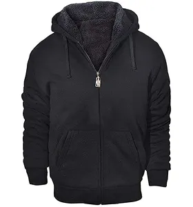 冬季时尚黑色夏尔巴羊毛套头衫定制标志休闲加厚保暖棉空白重量级连帽衫男士户外夹克