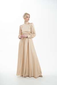 ชุดเดรสอาบายาเข้ารูปสำหรับผู้หญิงมุสลิมชุดเดรสสีเบจสุภาพแบบอิสลาม - Product Image 6