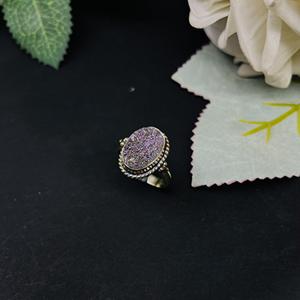 Anillo de plata Druzy de titanio, anillo de declaración de plata Druzy en bruto de Plata de Ley 925, anillo Druzy de forma ovalada hecho a mano para regalo de mujer - Product Image 3