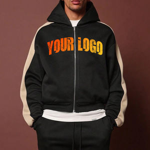 Customized Solid Heavyweight <b>Oversized</b> Men's Sweat Suit Zip-Up Hoodie Flared Pants Tracksuit 100% Cotton Casual Wear <b>Sweatpants</b> - Product Image 3
