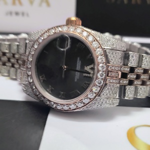 Reloj analógico de acero inoxidable de diamante VVS Moissanite mecánico de lujo con cristal de zafiro personalizado para Unisex - Product Image 4