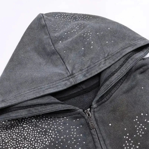 OEM lavado ácido personalizado cremallera Sudadera con capucha para hombres invierno a prueba de viento 100% algodón respetuoso con el medio ambiente Transferencia de Calor Streetwear - Product Image 3