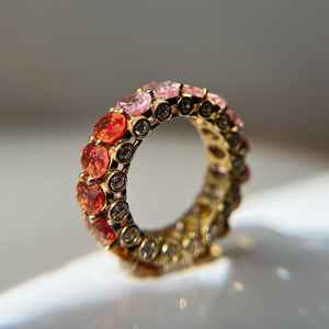 Sunset Aura Eternity <b>Ring</b> In 14K Gold Pink Orange Sapphire Gemstone Band Fiery Luxe Stackable <b>Ring</b> Warm Gradient Gift For Her - Product Image 2