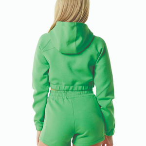 Vente en gros de sweats à capuche pour femmes, coupe-vent chaud, fitness, yoga, épaules tombantes amples, hauts courts pour la course en plein air d'hiver à capuche - Product Image 3