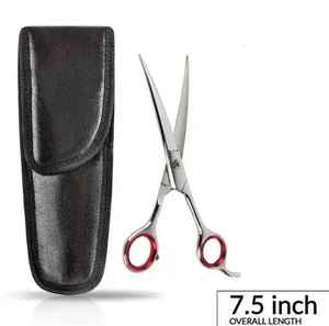 Tijera japonesa de acero inoxidable para el cuidado del cabello de mascotas, acabado de espejo de 7,5 ", tornillo ajustable y soporte para los dedos con estuche - Product Image 2