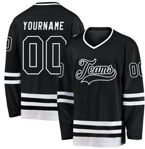 Maillot de hockey sur glace personnalisé, uniforme d'équipe professionnelle, noir, gris, blanc, rouge, jaune, rayé, nom et numéro personnalisés, sport athlétique - Product Image 4