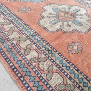 Vintage Turkish Rug 4x7 ft (122x212 cm), <b>Red</b> Floral <b>Wool</b> Rug - Product Image 5