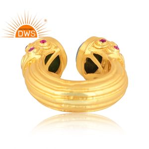 Anillo ajustable de piedras preciosas de rubí y malaquita chapado en oro de 18 quilates de plata esterlina de última tendencia, fabricante de joyería fina Demi - Product Image 4