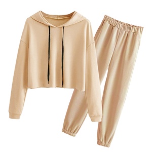 Conjuntos de mujer informales personalizados chándal sólido conjunto de dos piezas deportivo de alta calidad para mujer sudaderas pulóver sudaderas con capucha traje 2025 - Product Image 5