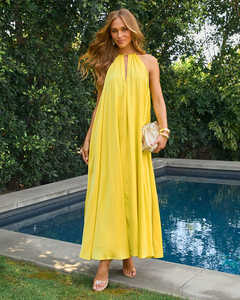 Fabricantes de prendas de punto personalizado verano amarillo Maxi elegante Casual Vestidos de mujer Vestido Longo mejor precio Vestidos de mujer - Product Image 2