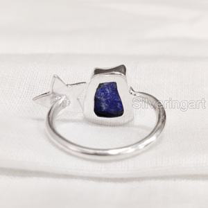 แหวนหินดิบสำหรับผู้หญิง แหวนลาพิส ลาซูลีธรรมชาติ แหวนรูปดาวปรับขนาดได้ ของขวัญคริสต์มาส แหวนเงินแท้ 925 - Product Image 5