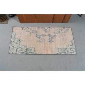 Petit tapis vintage 1,8x3,7 pi (54x113 cm), tapis oriental turc en laine bleue - Product Image 3