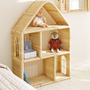 Kids Room <b>Wall</b> Hanging Bookshelf Rattan House Shaped Bookcase Nordic <b>Wall</b>-<b>mounted</b> Floating Bookcases - Product Image 4